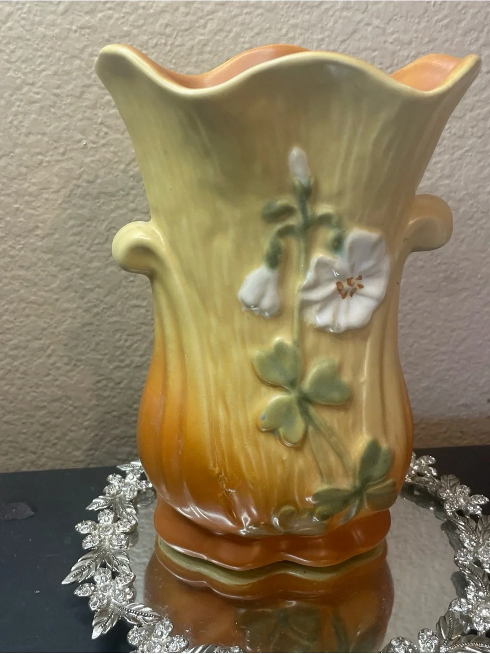 Gorgeous 1930 Weller USA 8” Roba Vase With High Relief Florals